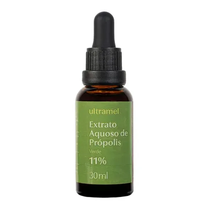 Frasco conta-gotas de 30 ml do Própolis Verde 11% Base Água da Ultramel, sem álcool