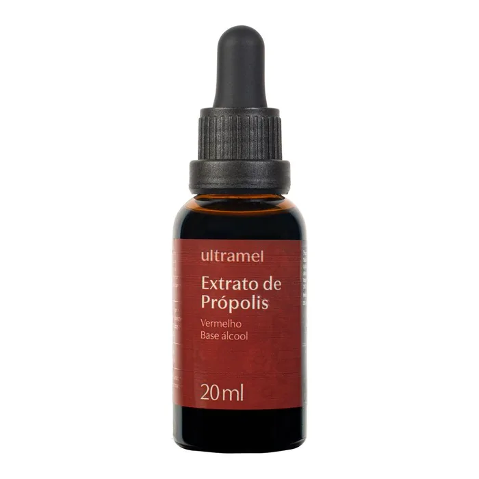 Frasco conta-gotas de 20 ml do Própolis Vermelho 11% da Ultramel, base álcool de cereais