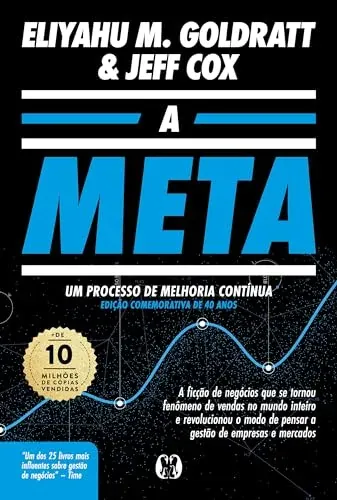 Capa do livro A Meta: um processo de melhoria contínua (edição comemorativa de 40 anos), de Eliyahu M. Goldratt e Jeff Cox