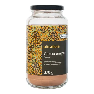 Pote de vidro do Cacau Criollo Orgânico Ultraflora de 270 g