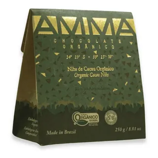 Pacote de 250 g de Nibs de Cacau Orgânico AMMA, vendido no site da Ultramel